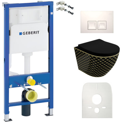 GEBERIT WC Set mit Vorwandelement, Wand-WC und Spülknopf