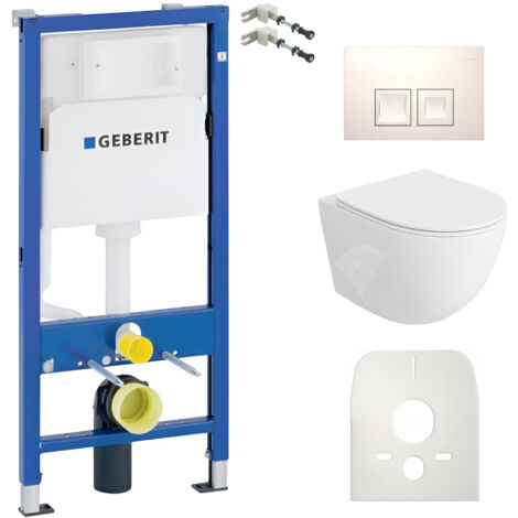 GEBERIT WC Set mit Vorwandelement, Wand-WC und Spülknopf