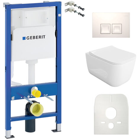 GEBERIT WC Set mit Vorwandelement, Wand-WC und Spülknopf