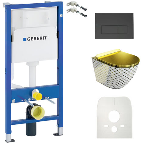 GEBERIT WC Set mit Vorwandelement, Wand-WC und Spülknopf