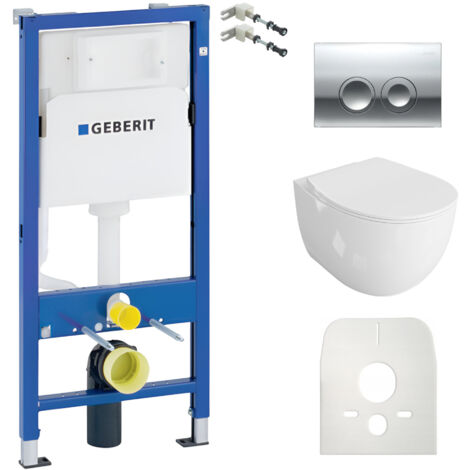 GEBERIT WC Set mit Vorwandelement, Wand-WC und Spülknopf