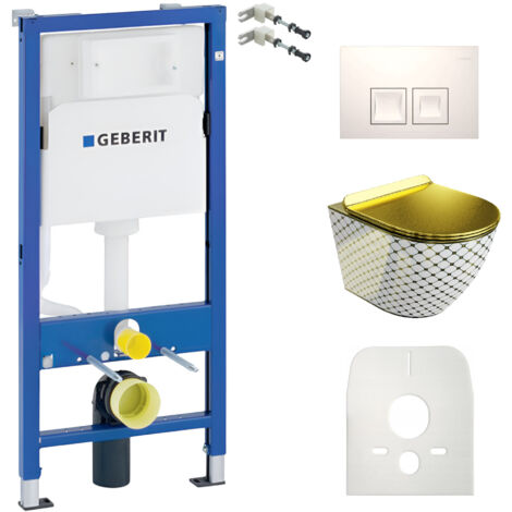 GEBERIT WC Set mit Vorwandelement, Wand-WC und Spülknopf