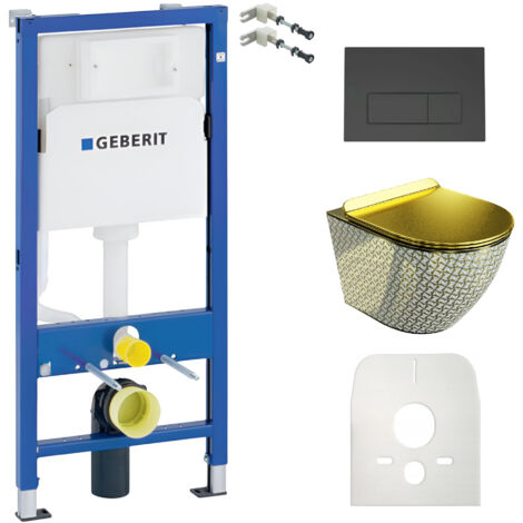 GEBERIT WC Set mit Vorwandelement, Wand-WC und Spülknopf