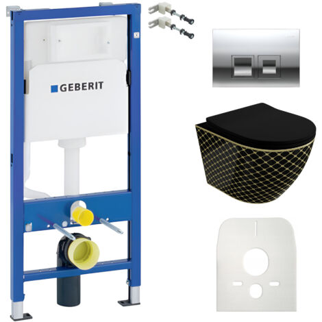 GEBERIT WC Set mit Vorwandelement, Wand-WC und Spülknopf