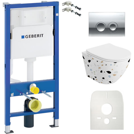 GEBERIT WC Set mit Vorwandelement, Wand-WC und Spülknopf