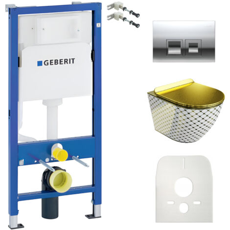 GEBERIT WC Set mit Vorwandelement, Wand-WC und Spülknopf