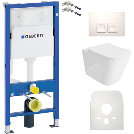 GEBERIT WC Set mit Vorwandelement, Wand-WC und Spülknopf