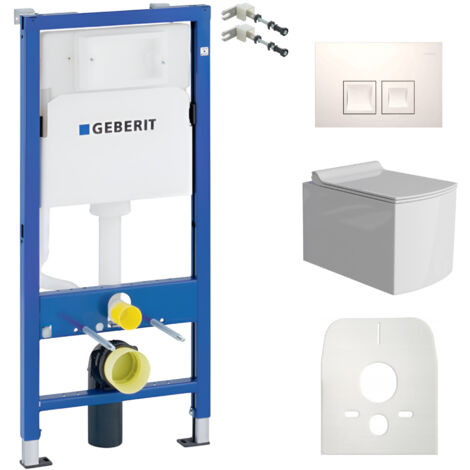 GEBERIT WC Set mit Vorwandelement, Wand-WC und Spülknopf