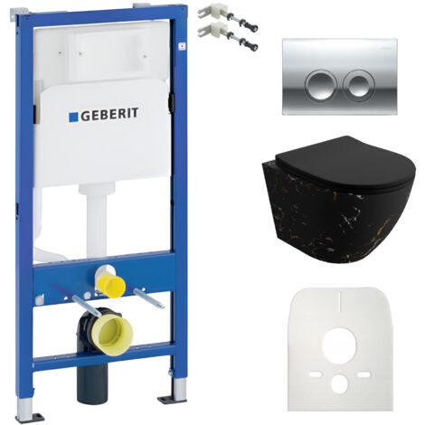 GEBERIT WC Set mit Vorwandelement, Wand-WC und Spülknopf