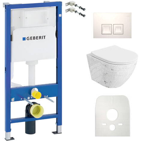 GEBERIT WC Set mit Vorwandelement, Wand-WC und Spülknopf