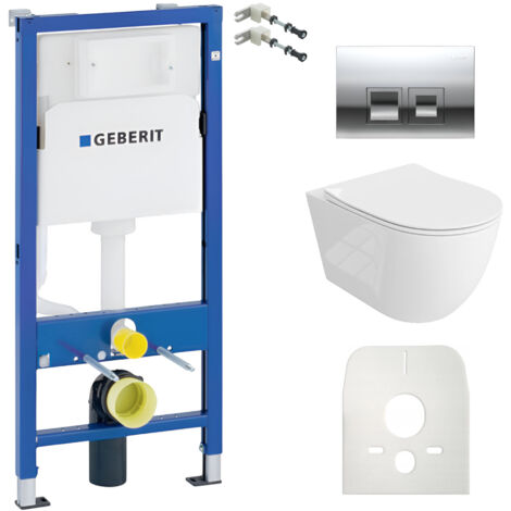 GEBERIT WC Set mit Vorwandelement, Wand-WC und Spülknopf