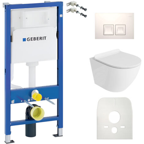 GEBERIT WC Set mit Vorwandelement, Wand-WC und Spülknopf