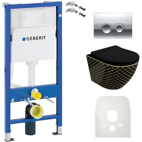 GEBERIT WC Set mit Vorwandelement, Wand-WC und Spülknopf