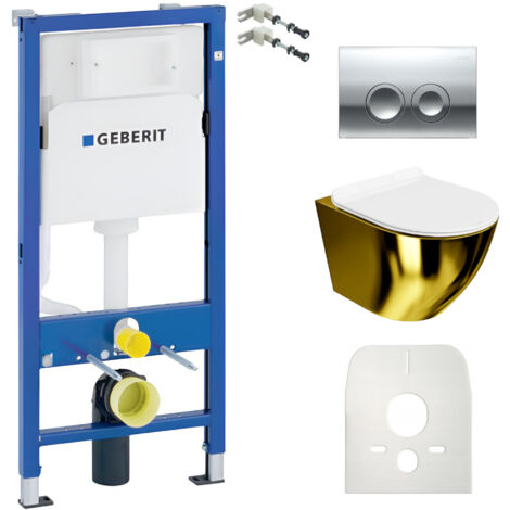 GEBERIT WC Set mit Vorwandelement, Wand-WC und Spülknopf