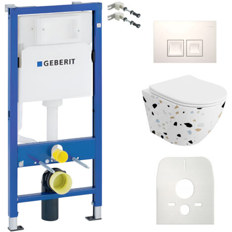 GEBERIT WC Set mit Vorwandelement, Wand-WC und Spülknopf
