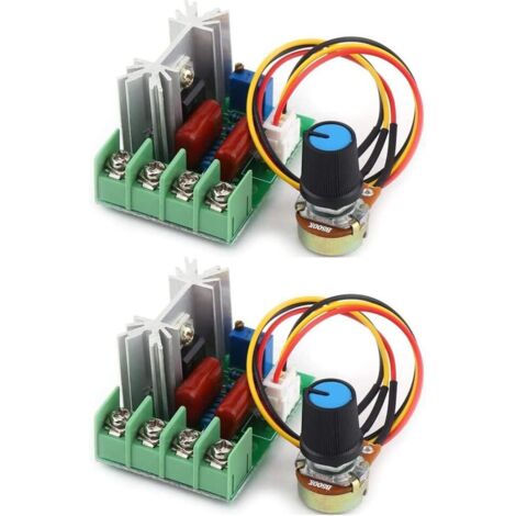 Gebildet 2pcs AC 110V-220V/25A 2000W SCR Precableado Módulo Regulador de Voltaje Electrónico de Alta Potencia del Controlador de Velocidad del Motor LED Pequeño con Perilla de Control de Velocidad