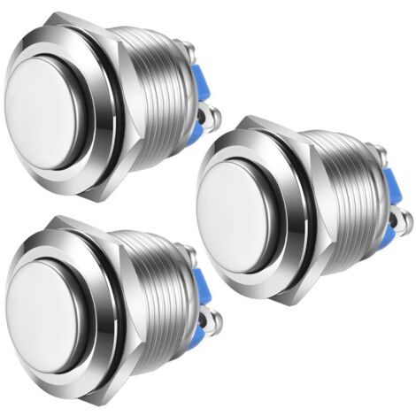 Gebildet 3pcs 19mm 5A 12V/24V/125V/250VAC Bouton Poussoir Momentané Bornes à vis en Acier Inoxydable Bouton étanche à l'eau (Tête Haute)