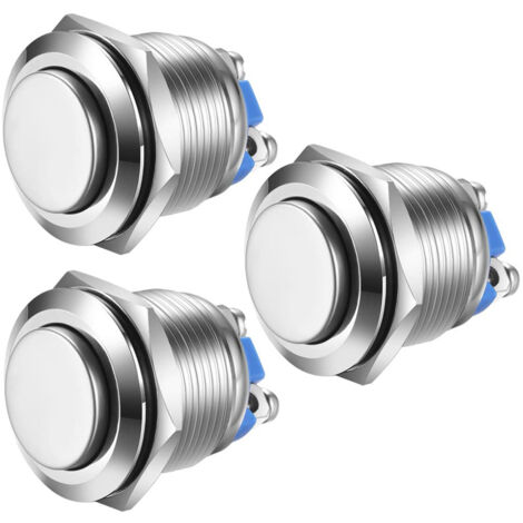 Gebildet 3pcs 19mm 5A 12V/24V/125V/250VAC Bouton Poussoir Momentané Bornes à vis en Acier Inoxydable Bouton étanche à l'eau (Tête Haute)