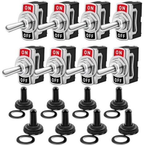 Gebildet 8 Pièces Interrupteur à Bascule avec Casquette Etanche, 10A/12VDC, 6A/24VDC, SPST ON/OFF 2 Positions 2 Broches, pour Voiture Tableau de Bord Lumière (Noir)