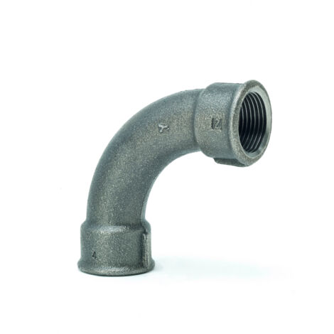 gebofittings Temperguss Gewindefittings 2 - Langer Bogen 90  - 2 1/2", schwarz