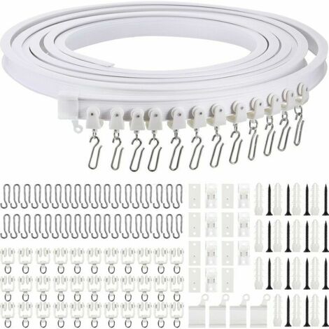 Gebogene Deckenvorhangschiene, biegbare, flexible Deckenvorhanghalterung, weiche Fenster, gebogene Schiene für Gardinenstange mit Metall-Vorhanghaken (weiß, 5 m)