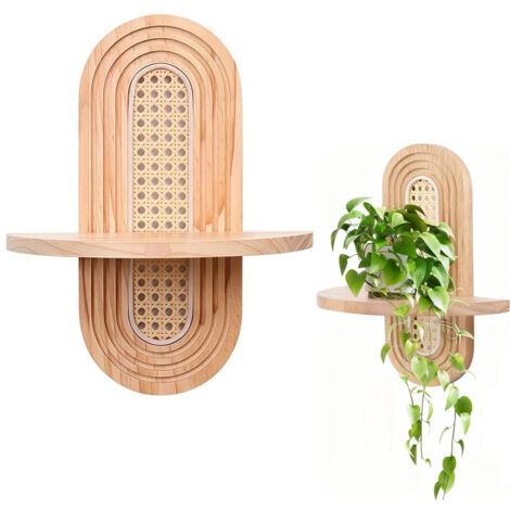 Gebogenes Wandregal aus Holz, Boho-Rattanregal, modernes dekoratives Wandregal, Aufbewahrungsregal aus Holz für Wohnzimmer, Schlafzimmer, Badezimmer, Zuhause, Büro
