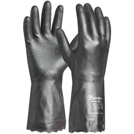 Gebol Carostar  Taglia L (Gr 9)  Guanti di protezione chimica con floccato di cotone interno  Guanti di pulizia ad alta sicurezza  per uomo e donna  nero  1 paio