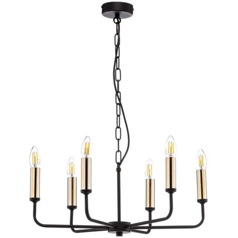 [GEBRAUCHT] B-Ware Euluna Kronleuchter Deckenleuchte Hängelampe Ampli Schwarz Gold 6 Flg Stahl