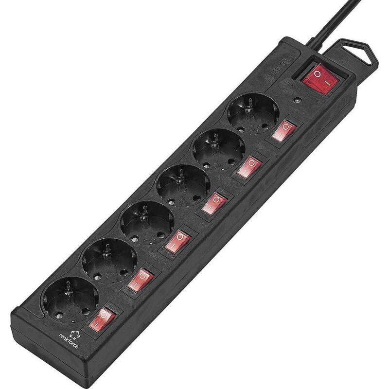 [GEBRAUCHT] B-Ware Renkforce 6fach Steckdosenleiste Mehrfachsteckdose überspannungsschutz Schwarz