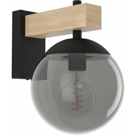 [GEBRAUCHT] Eglo Außenwandleuchte Bufalata Wandleuchte Wandlampe E27 Schwarz Holz Glas Rauch B-Ware