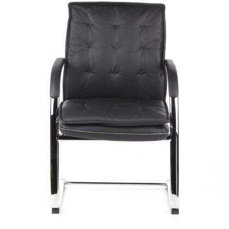[GEBRAUCHT] Hjh Office Villa V Konferenzstuhl Freischwinger Stuhl Sitz Nappaleder Schwarz891 B-Ware