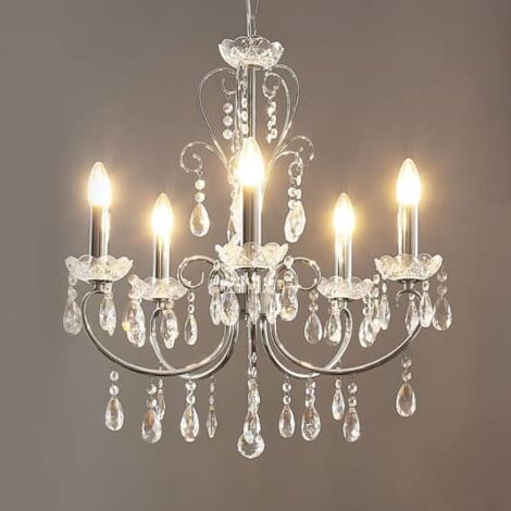 [GEBRAUCHT] Lucande Kronleuchter Deckenlampe Deckenleuchte Solveig Mit Kristallen 5 Fl Chrom B-Ware