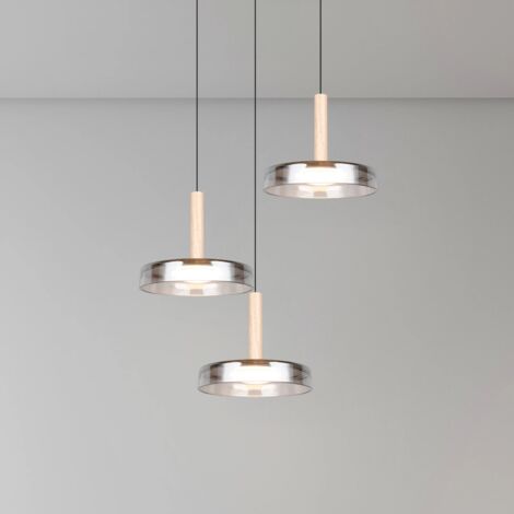 [GEBRAUCHT] Trio Lighting Led Hängelampe Celeste Chrom/Holz, ø 35 Cm 3 Flg.Glas Dim Lampe B-Ware