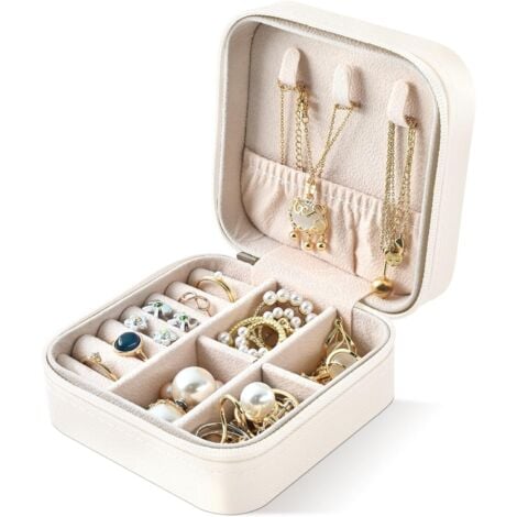 CSPARKV (Gebrochenes Weiß) Schmuckkästchen für Damen, Mädchen, Herren, Kinder, kleine Reise-Schmuckschatulle, Schmuck-Aufbewahrungsbox für Halskette, Ohrringe, Armbänder, Schwarz
