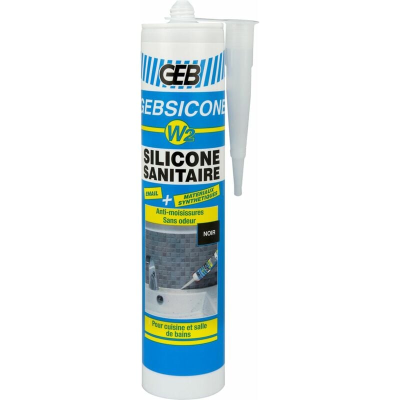 GEB - silicone étanchéité sicone w2 mastic 100% - cartouche de 280ml - noir 890523