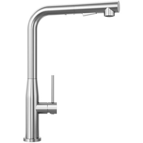 ANYCEE MAX Gebürstet Küchenarmatur mit Ausziehbrause, Küchenmischbatterie aus Edelstahl, 360° drehbar, 2 Sprühfunktionen, Abnehmbarer Perlator