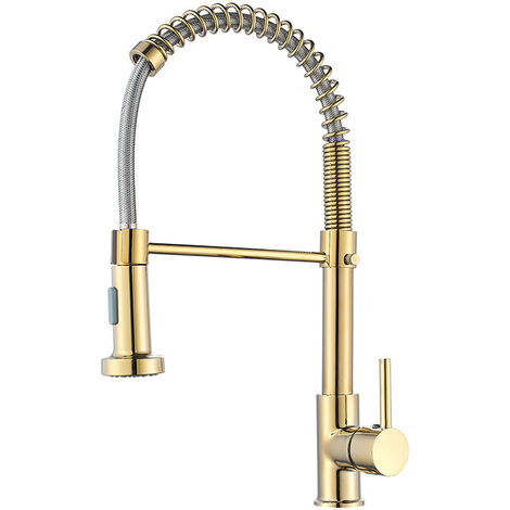 Gebürstetes Gold Küchenarmatur mit 360° Drehbar , mit Pull-Down-Sprühgerät Armatur Mischbatterie, handelsüblicher Einhand-Küchenarmatur aus gebürstetem Gold Wasserhahn Küche（Gold）