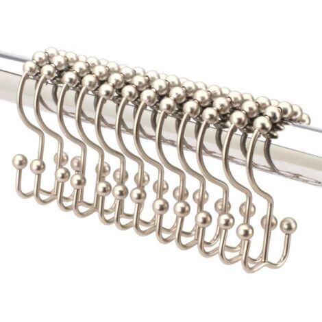 (Gebürstetes Nickel), 12er-Pack doppelter Duschvorhanghaken aus rostfreiem Premium-Edelstahl