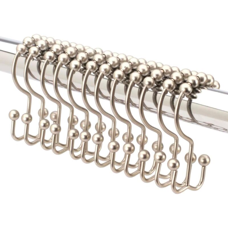 Image of (Gebürstetes Nickel), 12er-Pack hochwertige, rostbeständige Doppel-Duschvorhanghaken aus Edelstahl