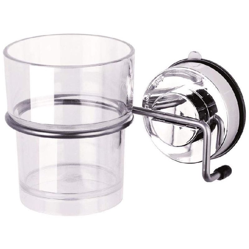 Image of Bathroom Tumbler and Holder - Stainless Steel - Suction Application - Stainless Steel - Gecko