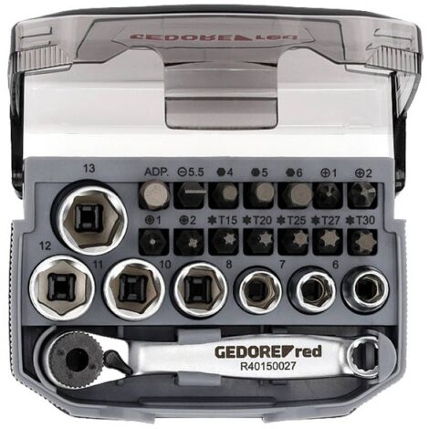 GEDORE Cricchetto con Inserti, Set di 23 Pezzi, Set di Inserti con Portainserti e Inserti Giravite, 1/4 pollici, 6.3 mm, R49005023