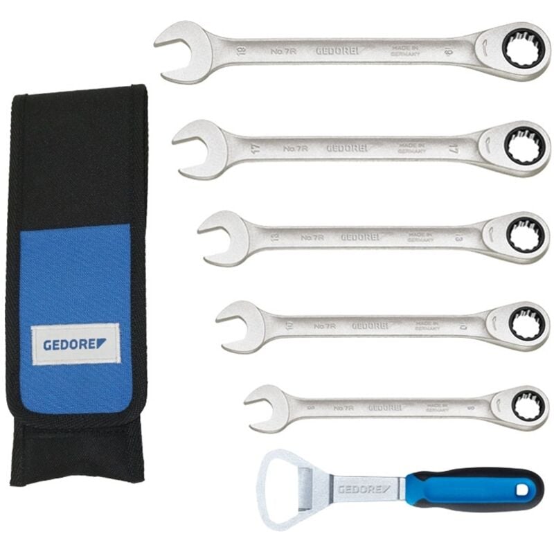 Image of Gedore Maulring-Ratschenschlüssel-Satz 7-teilig inkl. Tasche und Flaschenöffner