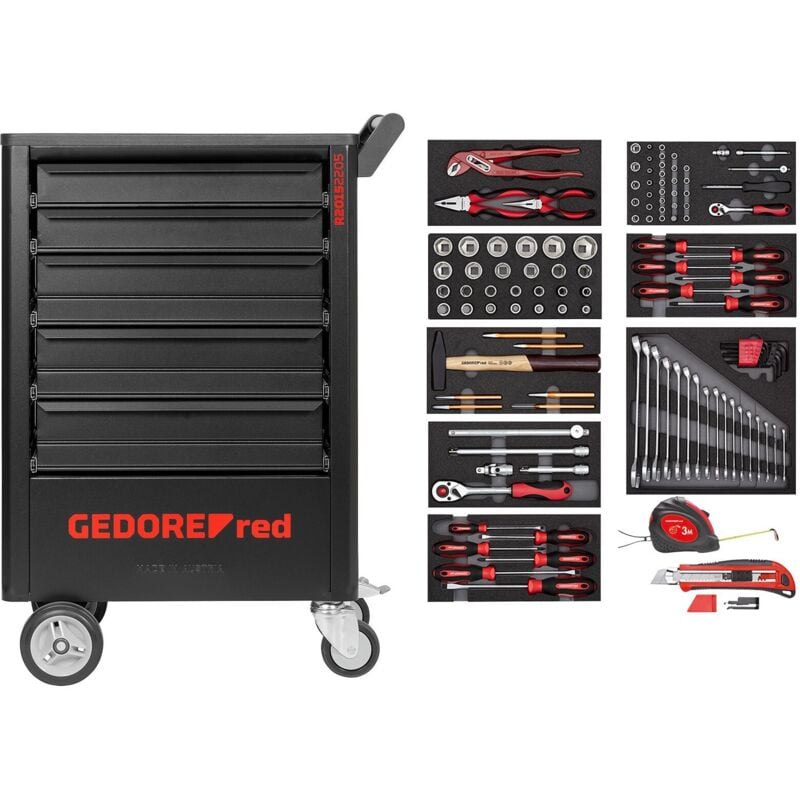 Gedore - red 3301676 - Coffret d'outils dans le wagon à outils GEDWorker 119 pièces , R21562005
