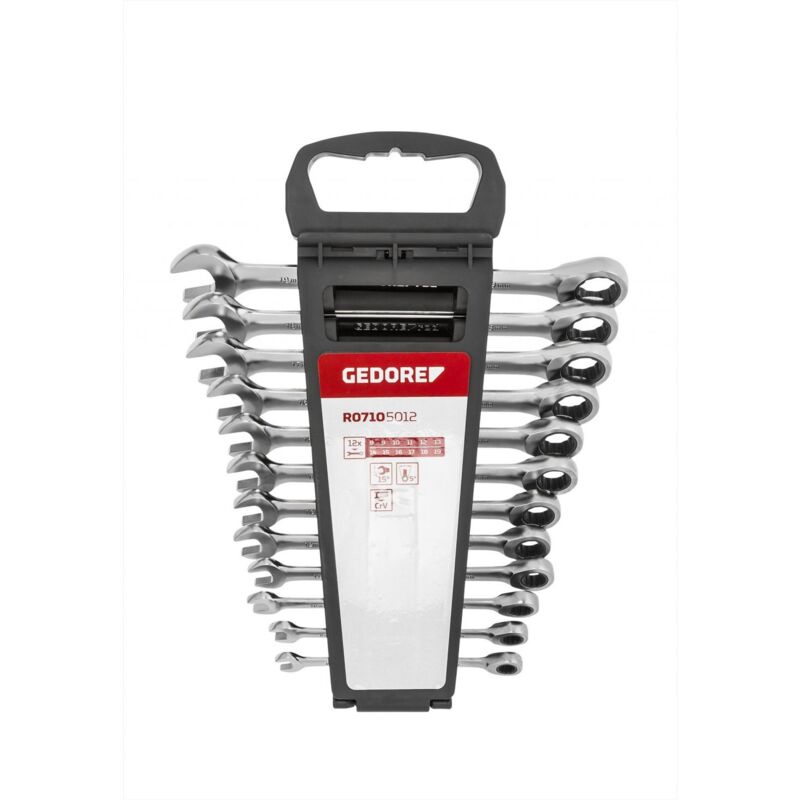 Red 3300850 - Jeu de clés à cliquet à anneau à extrémité ouverte SW8-19mm 12 pcs , R07105012 - Gedore