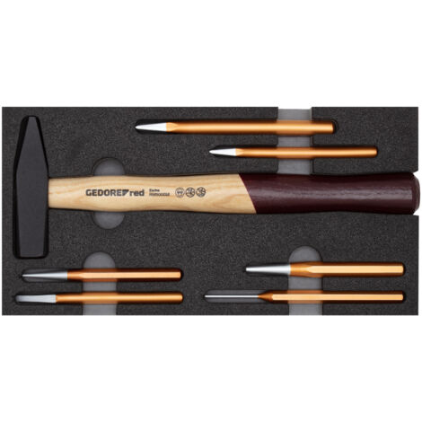 Gedore red Hammer- und Meißelsatz, Set 7-teilig, gefüllt, Werkzeug für Handwerker, im Schaumstoffmodul, R22150019