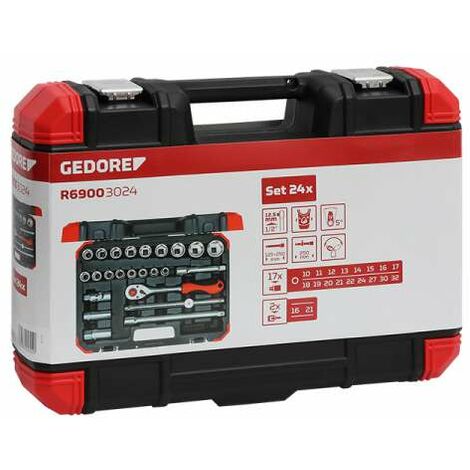 Gedore Red Steckschlüsselsatz 24-teiliges Set, (1/2) im Kunststoffkoffer Werkzeugkoffer R69003024