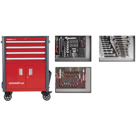 Gedore Werkzeugsatz im Werkstattwagen WINGMAN rot 129-tlg., Nr. R22041004