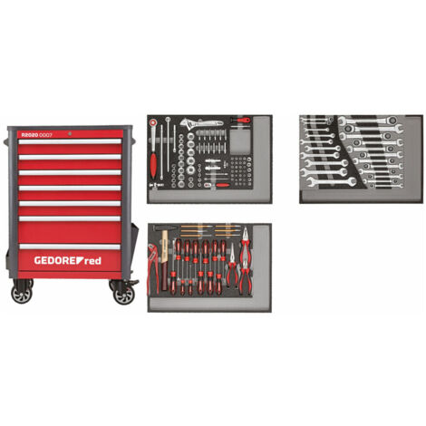 Gedore Werkzeugsatz im Werkstattwagen WINGMAN rot 129-tlg., Nr. R22071004