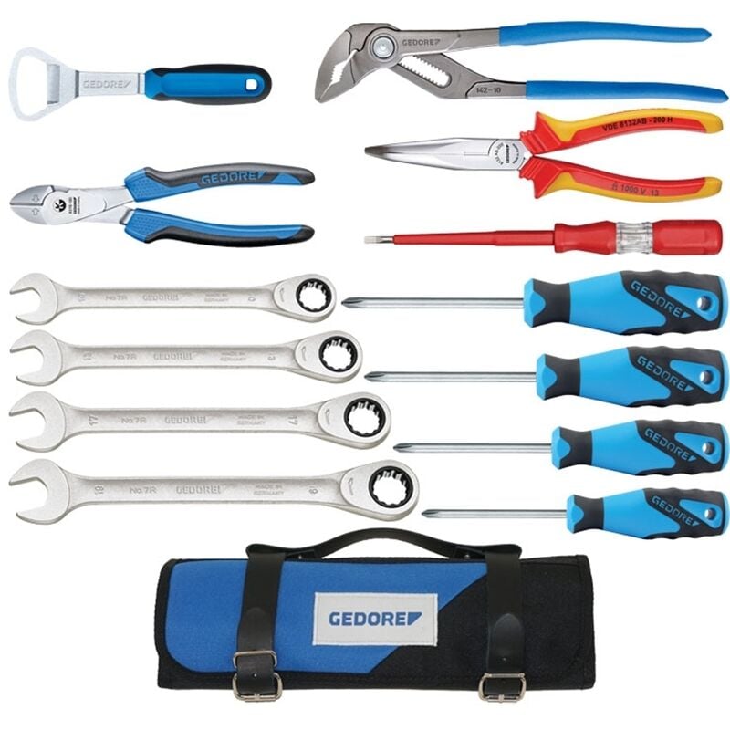 Image of Gedore Werkzeugsatz in Rolltasche 14-teilig, Maulring-Ratschenschlüssel-Satz