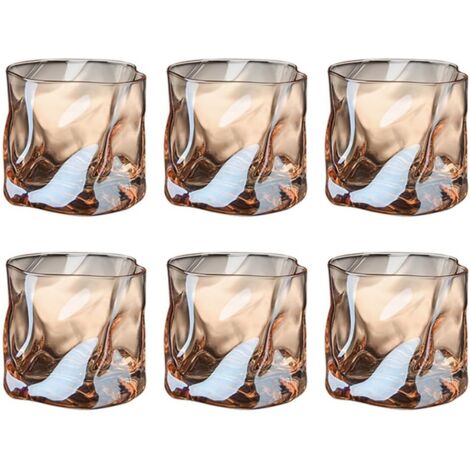 Gedrehtes Trinkglas-Set, 6 Stück, kreatives Bierglas, unregelmäßig gedrehte Schnapsgläser für kaltes Wasser, Milch, Kaffee, Whisky (gelb)